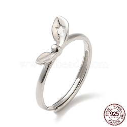 Rhodium Plated 925 Sterling Silver Adjustable Rings for Women, Bowknot, with 925 Stamp, Platinum, Inner Diameter: 17.6mm(RJEW-G302-03P)