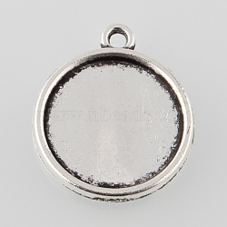 Tibetan Style Alloy Flat Round Pendant Cabochon Settings, Cadmium Free & Lead Free, Double-sided Tray, Plain Edge Bezel Cups, Antique Silver, Tray: 16mm, 22x19x3mm, Hole: 1mm, about 500pcs/1000g(TIBEP-M022-31AS)
