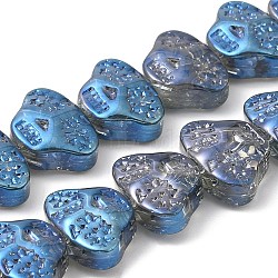 Transparent Electroplate Glass Beads Strands, Rainbow Plated, Skull Head, Steel Blue, 13x10x6mm, Hole: 1mm, about 56pcs/strand, 25.59''(65cm)(EGLA-F158-FR03-A)