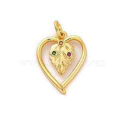 Brass Micro Pave Cubic Zirconia Pendants, Long-Lasting Plated, Lead Free & Cadmium Free, Gold, Heart, Colorful, 18x13.5x2mm, Hole: 3mm(KK-U033-03G-02)