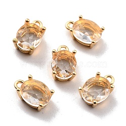Rack Plating Brass Glass Charms, Long-Lasting Plated, Oval, Real 18K Gold Plated, 12.5x8x5.5mm, Hole: 1.6mm(KK-D070-05G)