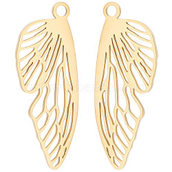 8Pcs Ion Plating(IP) 316 Surgical Stainless Steel Pendants, Insect Wing, Real 24K Gold Plated, 21.5x8x0.5mm, Hole: 1.2mm(STAS-BBC0002-14)