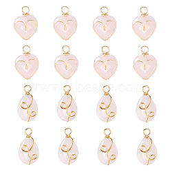 16Pcs 2 Style Natural Rose Quartz Pendants, with Wire Wrapped, Heart & Teardrop, 21~25x13~15x7~8.5mm, Hole: 3.4~4mm, 8pcs/style(G-DC0001-08)