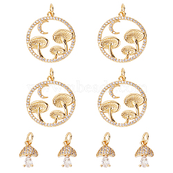 8Pcs 2 Style Autumn Theme Brass Micro Pave Clear Cubic Zirconia Pendants, with Jump Rings, Long-Lasting Plated, Flat Round and Mushroom, Real 18K Gold Plated, 11~21x7.5~19x3~4mm, Hole: 3~3.5mm, 4pcs/style(ZIRC-SC0001-26)