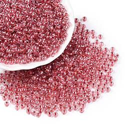 6/0 Transparent Inside Colours Glass Seed Round Beads, Round Hole, Indian Red, 4x3mm, Hole: 1.2mm, 4500pcs/pound(SEED-N006-004L)