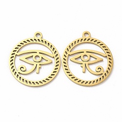 Ion Plating(IP) 304 Stainless Steel Pendants, Flat Round with Eye of Horus Charm, Real 18K Gold Plated, 28x24.5x1.5mm, Hole: 2mm(STAS-L020-010G)