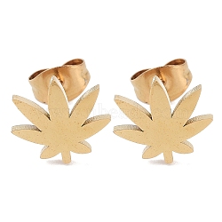 Vacuum Plating 304 Stainless Steel Stud Earrings for Women, Leaf, Golden, 10x10x1mm(EJEW-A048-42B-G)