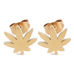 PVD Vacuum Plating 304 Stainless Steel Stud Earrings for Women, Leaf, Golden, 10x10x1mm(EJEW-A048-42B-G)