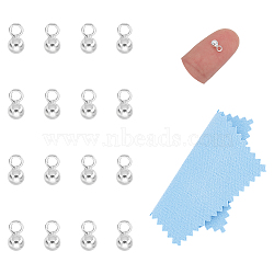16Pcs 925 Sterling Silver Charms, with 1Pc Suede Fabric Square Silver Polishing Cloth, Round, 10x3mm, Hole: 1.4mm(STER-UN0001-85B)