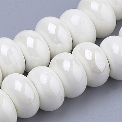 Handmade Porcelain Beads, Pearlized, Rondelle, Creamy White, 13x8.5~9mm, Hole: 5mm(PORC-Q219-13x9-F26)