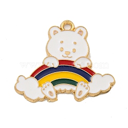 Alloy Enamel Pendants, Golden, Bear with Rainbow Charm, White, 26x30x1.5mm, Hole: 2mm(ENAM-H045-02B-G02)