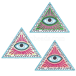 3Pcs 3 Colors Computerized Embroidery Cloth Iron on/Sew on Patches, Sequin Appliques, All Seeing Eye, Mixed Color, 203~204x233x1mm, 1pc/color(DIY-HY0001-06)