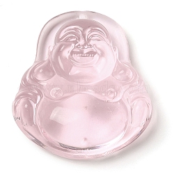 Glass Pendants, Figure of Buddha, Pink, 39x36x14mm, Hole: 1mm(GLAA-C033-03B)