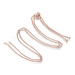 Brass Necklaces Making, Slider Necklaces, with Clear Cubic Zirconia and Rolo Chain, Real Rose Gold Plated, 27.55 inch(70cm)x1.5mm, Hole: 2mm(KK-S061-162EG)
