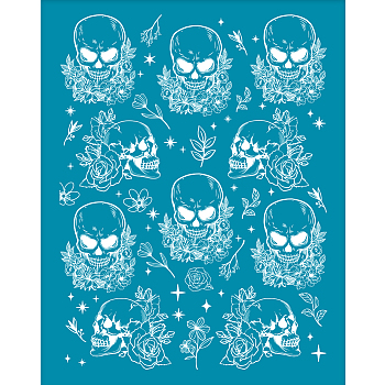 Silk Screen Printing Stencil, for Painting on Wood, DIY Decoration T-Shirt Fabric, Skull Pattern, 100x127mm
