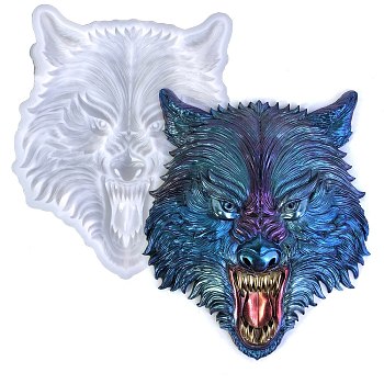Wolf Head DIY Wall Decoration Silicone Molds, Resin Casting Molds, for UV Resin, Epoxy Resin Craft Making, White, 165x140x21.5mm, Inner Diameter: 145x132mm