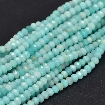 Faceted Rondelle Natural Amazonite Bead Strands, 3x2mm, Hole: 0.8mm, about 163pcs/strand, 15.5 inch
