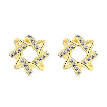 925 Sterling Silver Micro Pave Cubic Zirconia Stud Earrings for Women, with S925 Stamp, Star, Real 18K Gold Plated, 8.5mm