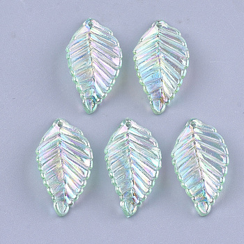 Transparent Acrylic Pendants, AB Color, Leaf, Aquamarine, 35x18.5x6.5mm, Hole: 1.6mm, about 600pcs/500g