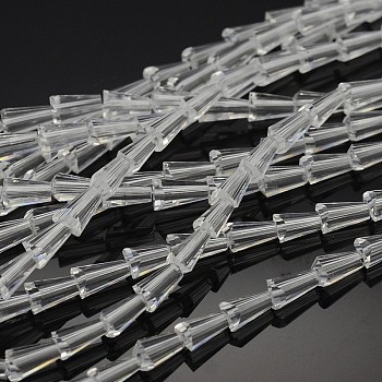 Faceted Cone Glass Beads Strands, Clear, 6x3.5mm, Hole: 1mm, about 100pcs/strand, 22.8 inch