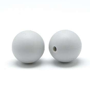 Food Grade Eco-Friendly Silicone Focal Beads, Round, Light Grey, 18~20mm, Hole: 2mm