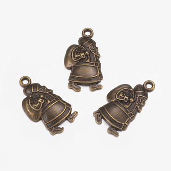 Tibetan Style Alloy Pendants, Lead Free and Cadmium Free, Santa Claus, Christmas, Antique Bronze, 24.9x13x4mm, Hole: 2mm, about 890pcs/1000g