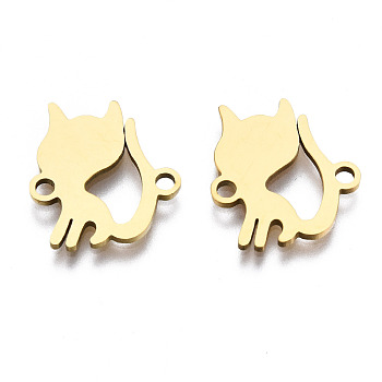 201 Stainless Steel Link Connectors, Laser Cut, Cat, Golden, 15.5x13.5x1mm, Hole: 1.6mm