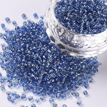 12/0 Glass Seed Beads, Silver Lined Round Hole, Round, Royal Blue, 12/0, 2mm, Hole: 1mm, about 3333pcs/50g, 50g/bag, 18bags/2pounds