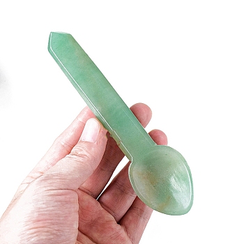 Natural Green Aventurine Carved Healing Spoon Figurines, Reiki Energy Stone Display Decorations, 130~140x35mm