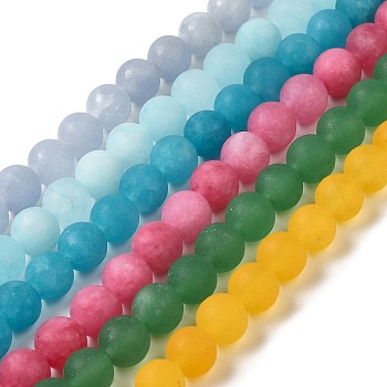 Natural Dyed Jade Beads Strands, Frosted, Round, Mixed Color, 8~8.5mm, Hole: 1mm, about 47~48pcs/strand, 14.69''~14.96''(37.3~38cm)