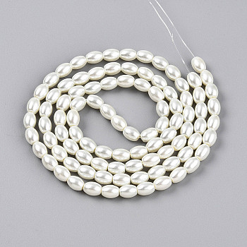 Baking Paint Pearlized Glass Pearl Bead Strands, Rice, Cornsilk, 8.1x6~6.5mm, Hole: 1mm, about 95~96pcs/strand, 30.79~31.10''(78.2~79cm)