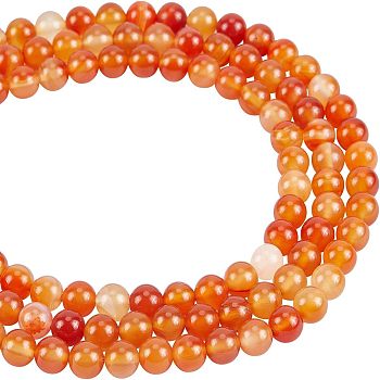 3 Strands Natural Carnelian Beads Strands, Round, Grade A, 8mm, Hole: 1mm, about 45pcs/strand, 16 inch