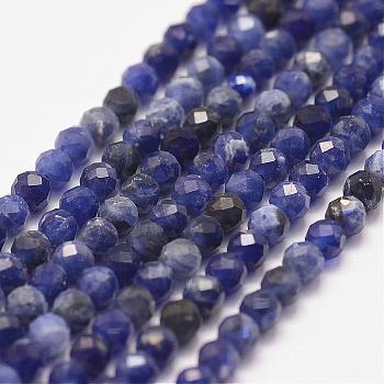 Natural Sodalite Bead Strands, Faceted, Round, 3mm, Hole: 0.5mm, about 127pcs/strand, 15.2 inch