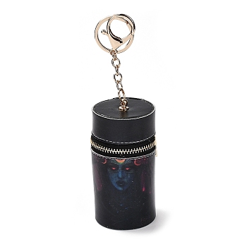 PU Imitation Leather Lipstick Pouch Holder Pendant Keychain, with Alloy Finding, Column, Human, 16.5cm