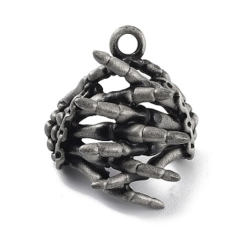 Tibetan Style Alloy Pendant, Frosted, Skeleton Hand, Antique Silver, 29x25x8mm, Hole: 3.2mm