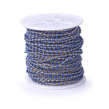 Handmade Enamel Beaded Chains, Soldered, with Brass Chains, Real 18K Gold Plated, Long-Lasting Plated, with Spool, Dodger Blue, 4~5x2x2~3mm, about 32.8 Feet(10m)/roll