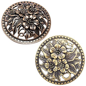 2Pcs 2 Colors Alloy Cover, with Botany Pattern, for Incense Burner, Round with Flower, Cadmium Free & Lead Free, Mixed Color, 7.9~7.95x22.5~2.5cm, Inner Diameter: 6.75~6.9cm
