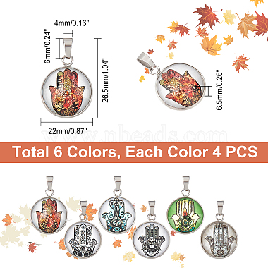 дикосметические 24шт. 6 цветные стеклянные подвески с узором хамса в виде руки(GLAA-DC0001-01)-5