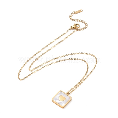 Synthetic Shell Square with Heart Pendant Necklace(NJEW-A004-21G)-2
