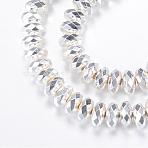 Electroplate Non-magnetic Synthetic Hematite Bead Strands, Rondelle, Faceted, Silver Plated, 4~4.5x2mm, Hole: 1~1.5mm, about 184pcs/strand, 15.7 inch(G-Q465-13S)