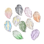 Dyed & Heated Glass Pendants, Feather Leaf, Mixed Color, 28x17x3.5mm, Hole: 1.2mm(X1-GLAA-B009-06)