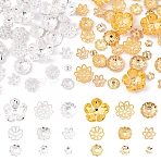 100Pcs 20 Styles Brass Bead Caps, Lead Free & Nickel Free, Flower, Golden & Silver, 4~13x4~13x1~6mm, Hole: 1~1.6mm, 5pcs/style(KK-YW0004-01)
