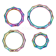 4Pcs 4 Styles Zinc Alloy Spring Gate Rings, Polygon Bamboo Stick Shape, Rainbow Color, 29~49x29~49x6mm, 1pc/style(FIND-GF0004-17)
