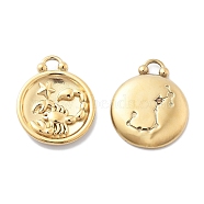 PVD Vacuum Plating 304 Stainless Steel Rhinestone Pendants, Flat Round with Constellations Charm, Real 18K Gold Plated, Scorpio, 20.5x16.5x3.5mm, Hole: 2.5mm(STAS-R130-01G-06)