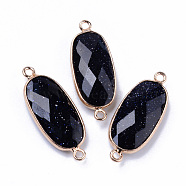 Natural Blue Goldstone Links Connectors, with Light Gold Plated Edge Brass Loops, Oval, Faceted, 27x11x5.5mm, Hole: 2mm(G-R472-03C)