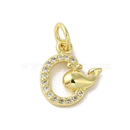 Real 18K Gold Plated Brass Pave Clear Cubic Zirconia Pendants, with Jump Rings, Whale, 13x11.5x2.5mm, Hole: 3mm(KK-M283-07B-01)