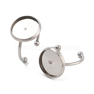 Tarnish Resistant 304 Stainless Steel Open Cuff Ring Components, with 201 Stainless Steel Flat Round Pad Rings Settings, Stainless Steel Color, Adjustable, Tray: 10mm(STAS-B072-09B-P)