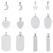 Unicraftale 304 Stainless Steel Pendants, Blank Stamping Tags, Mixed Shapes, Stainless Steel Color, 12pcs/box(STAS-UN0020-04P)