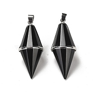 Natural Obsidian Pointed Pendants, Faceted Bicone Bullet Charms with Rack Plating Platinum Plated Brass Findings, Cadmium Free & Lead Free, 42.5~43x17~18mm, Hole: 4x5.5mm(G-F763-04P-08)