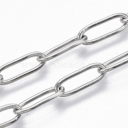 304 Stainless Steel Paperclip Chains, Drawn Elongated Cable Chains, Soldered, Stainless Steel Color, 12x4x1mm, about 39.37 inch(1m)/strand.(CHS-S006-JN957-1-A)